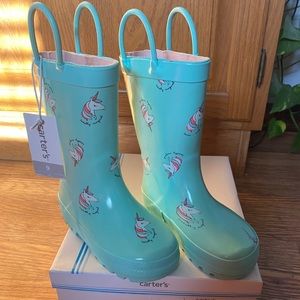 NIB Carter’s Turquoise Unicorn Rain Boots Size 9
